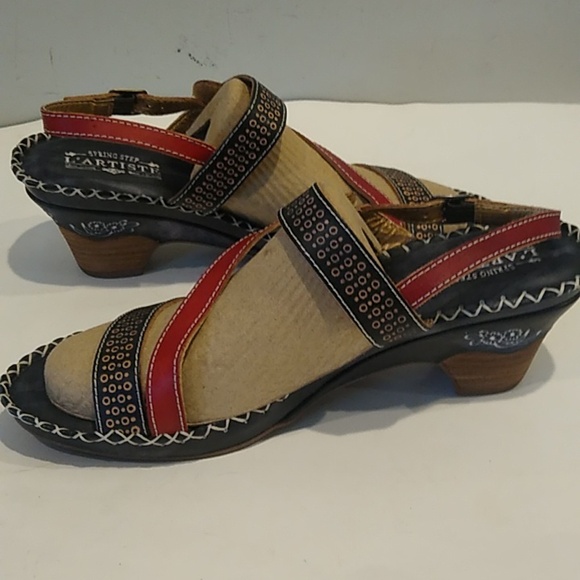 L'Artiste Spring Step Dreamer Size 41  Leather Strappy Heel Sandals Red Black - Picture 7 of 11